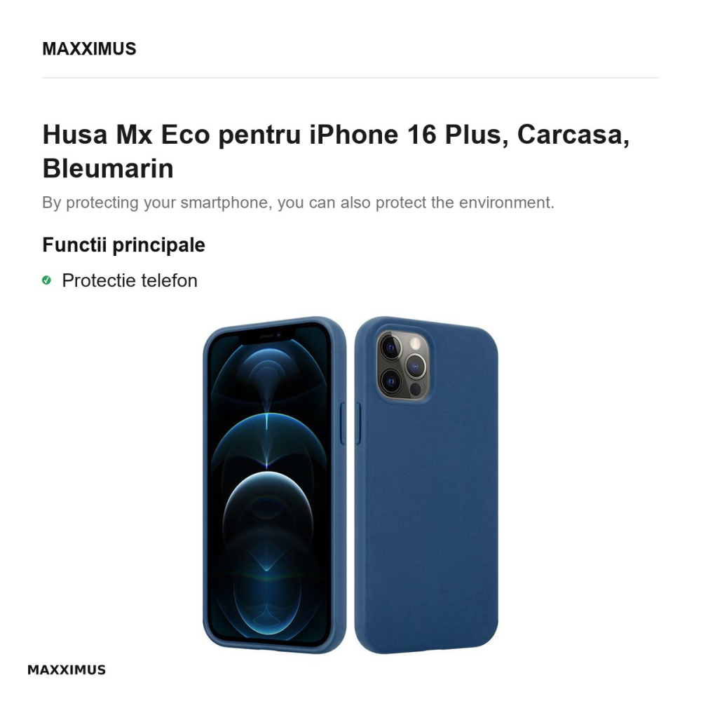 Husa Mx Eco pentru iPhone 16 Plus, Carcasa, Bleumarin [2]