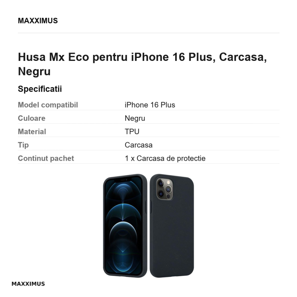 Husa Mx Eco pentru iPhone 16 Plus, Carcasa, Negru [3]