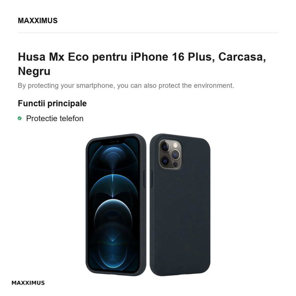Husa Mx Eco pentru iPhone 16 Plus, Carcasa, Negru [2]