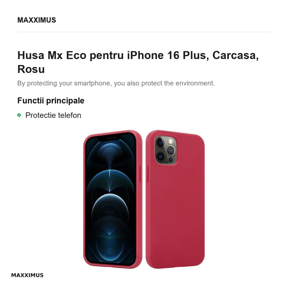 Husa Mx Eco pentru iPhone 16 Plus, Carcasa, Rosu [2]