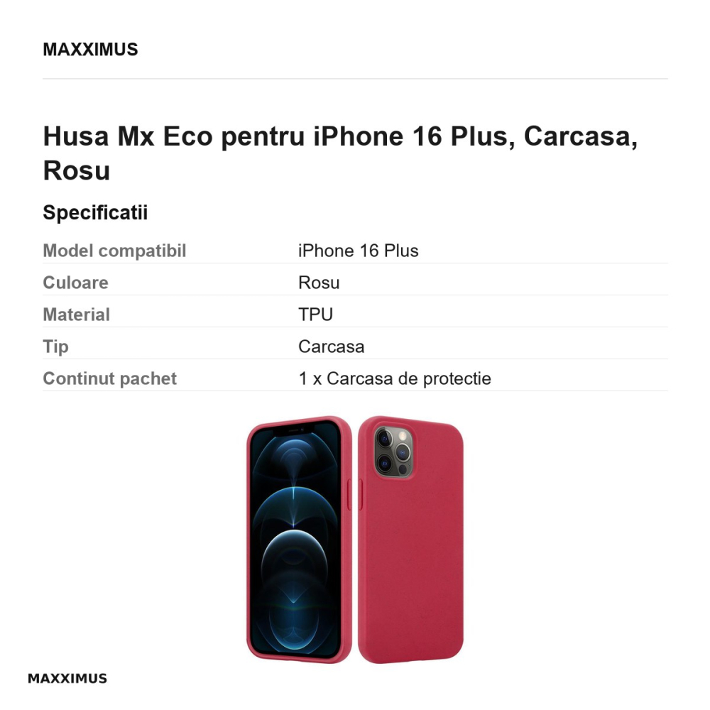 Husa Mx Eco pentru iPhone 16 Plus, Carcasa, Rosu [3]