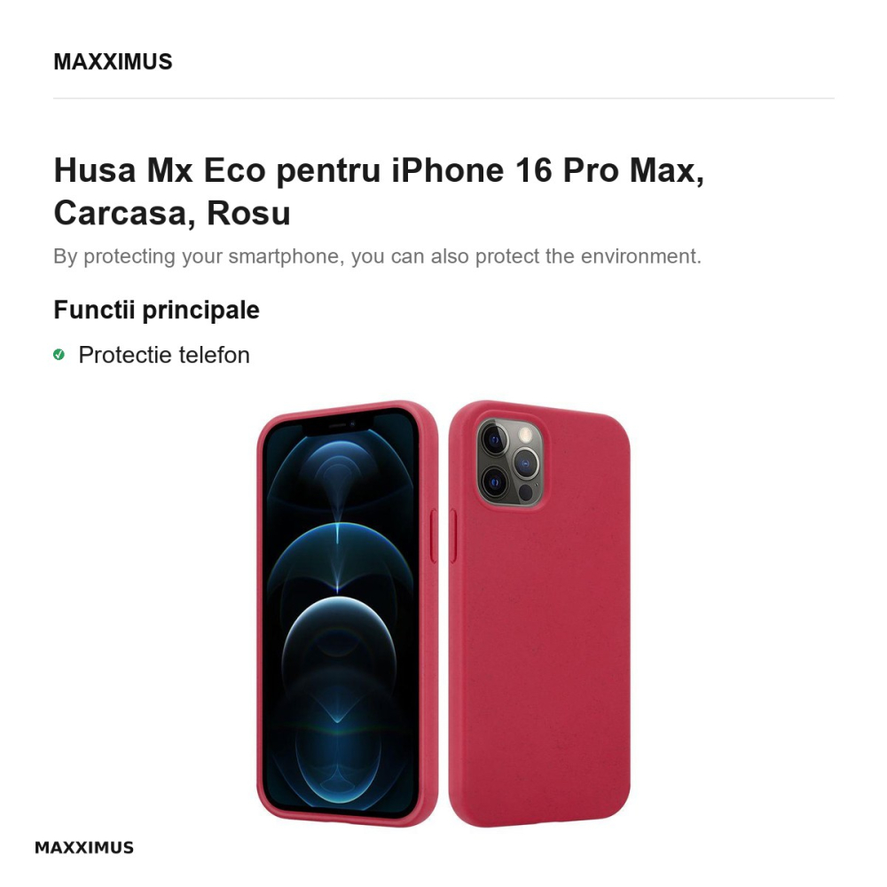 Husa Mx Eco pentru iPhone 16 Pro Max, Carcasa, Rosu [2]
