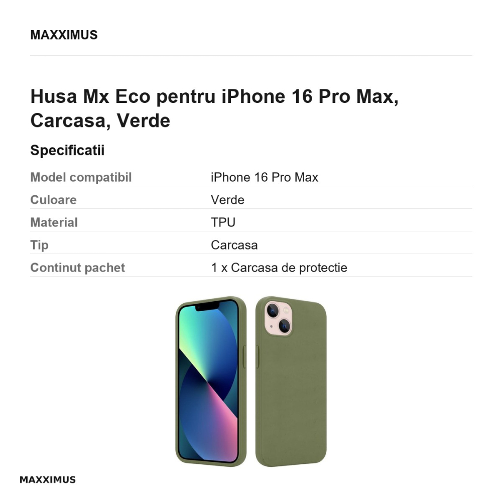 Husa Mx Eco pentru iPhone 16 Pro Max, Carcasa, Verde [3]