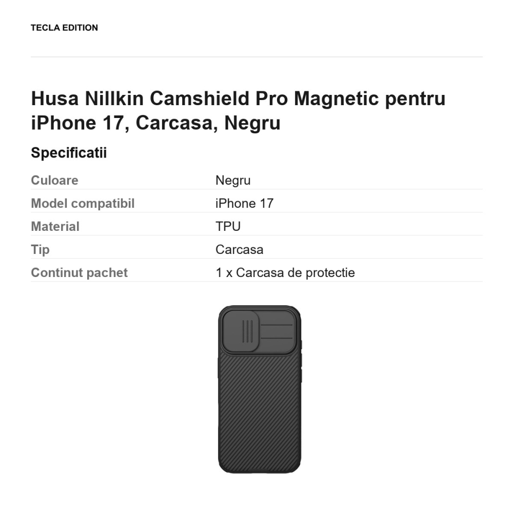Husa Nillkin Camshield Pro Magnetic pentru iPhone 17, Carcasa, Negru [3]