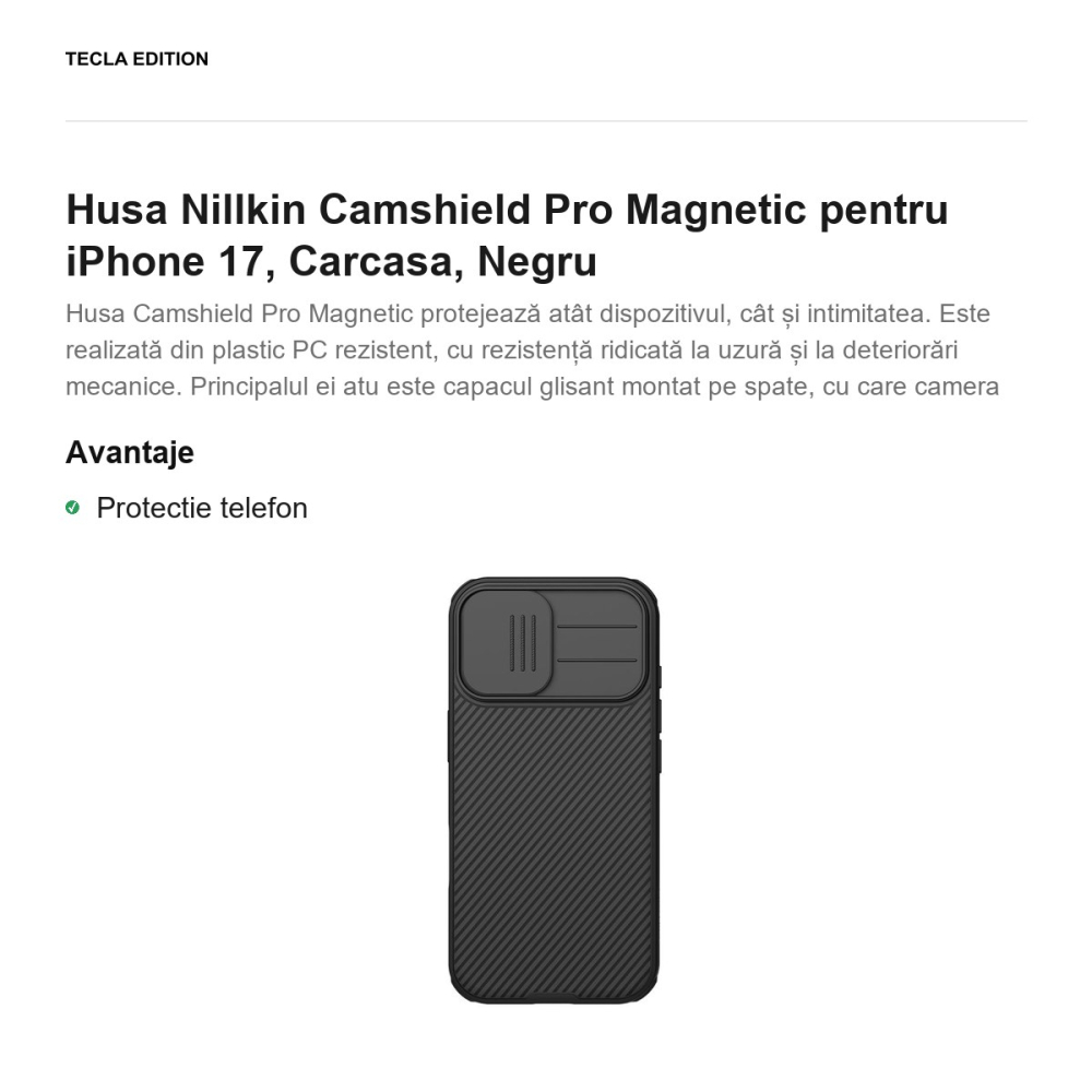 Husa Nillkin Camshield Pro Magnetic pentru iPhone 17, Carcasa, Negru [2]