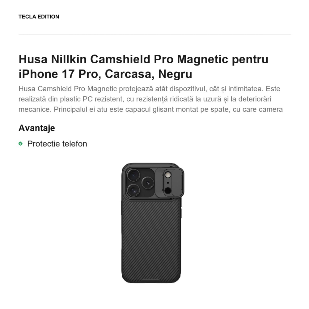 Husa Nillkin Camshield Pro Magnetic pentru iPhone 17 Pro, Carcasa, Negru [2]