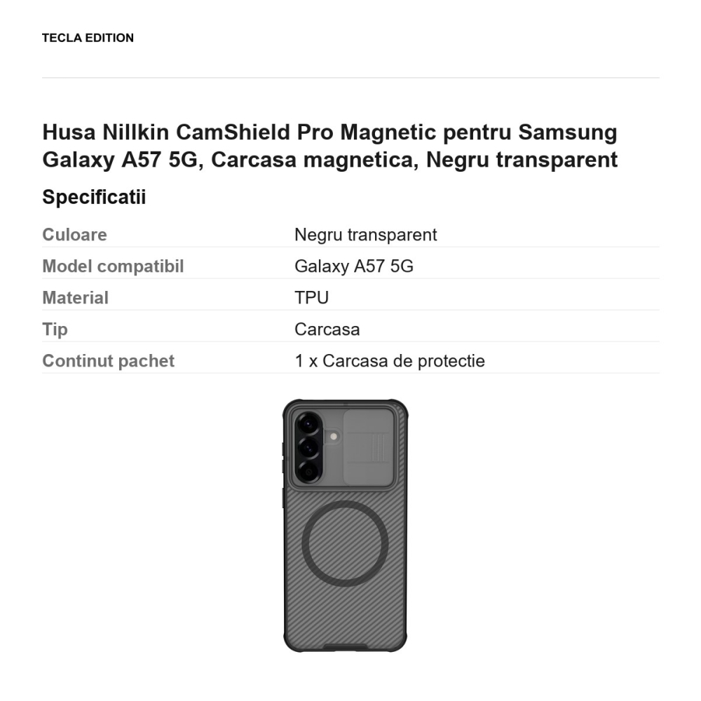 Husa Nillkin CamShield Pro Magnetic pentru Samsung Galaxy A57 5G, Carcasa magnetica, Negru transparent [3]