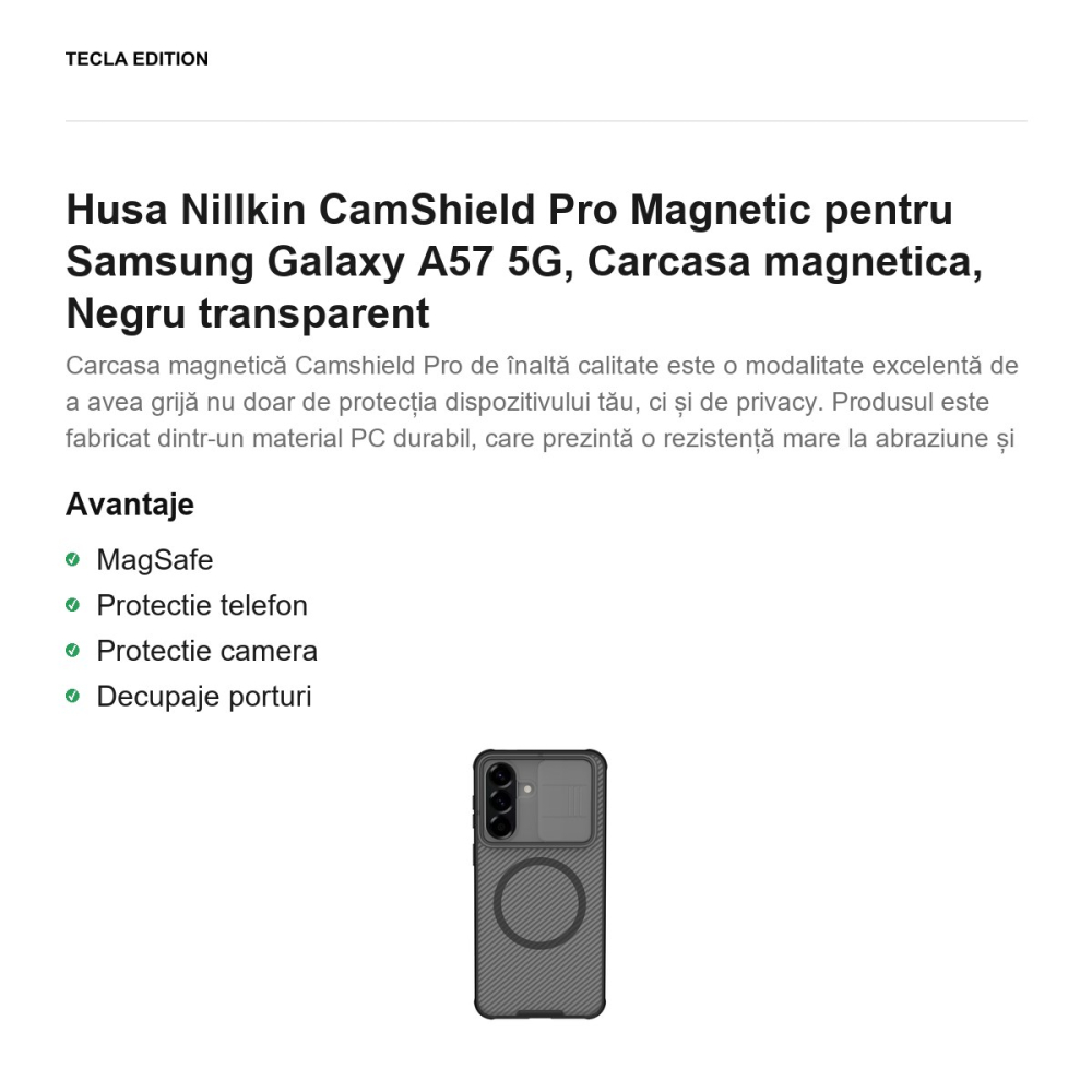 Husa Nillkin CamShield Pro Magnetic pentru Samsung Galaxy A57 5G, Carcasa magnetica, Negru transparent [2]