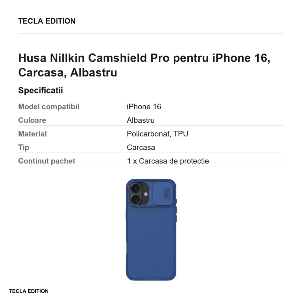 Husa Nillkin Camshield Pro pentru iPhone 16, Carcasa, Albastru [3]