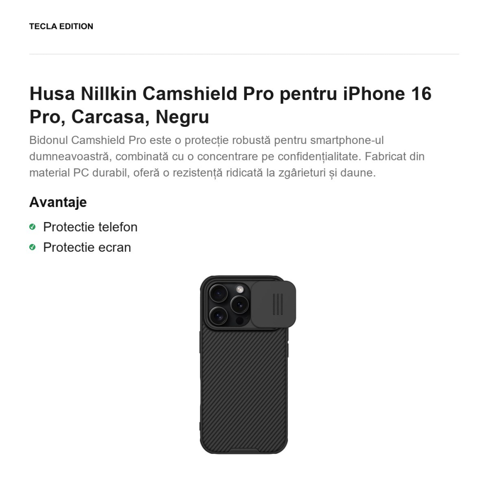 Husa Nillkin Camshield Pro pentru iPhone 16 Pro, Carcasa, Negru [2]