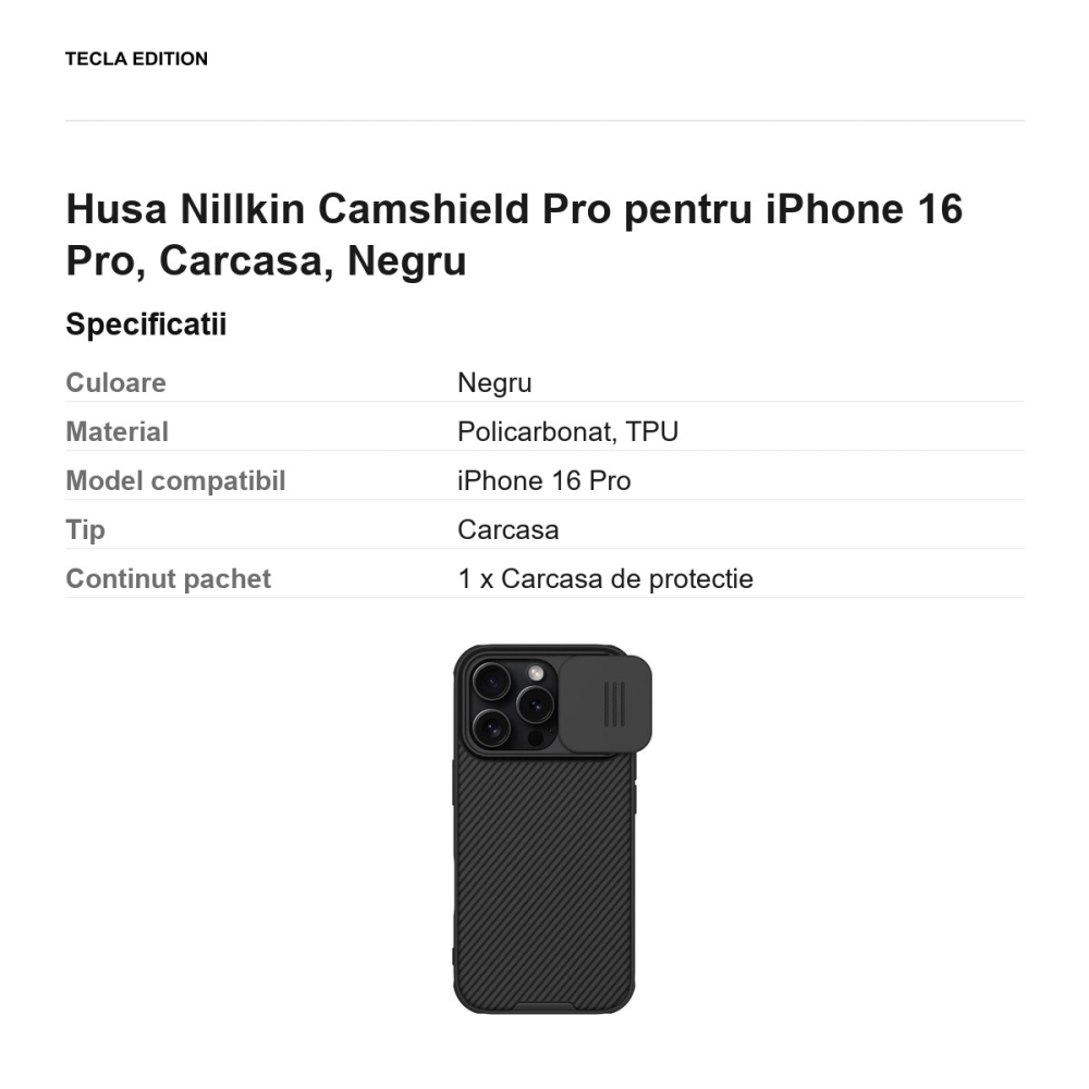 Husa Nillkin Camshield Pro pentru iPhone 16 Pro, Carcasa, Negru [3]