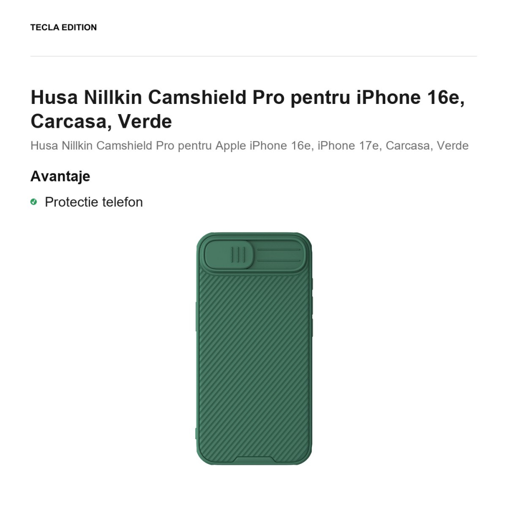 Husa Nillkin Camshield Pro pentru iPhone 16e, Carcasa, Verde [2]