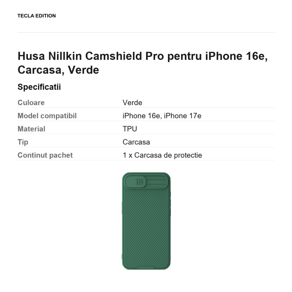 Husa Nillkin Camshield Pro pentru iPhone 16e, Carcasa, Verde [3]