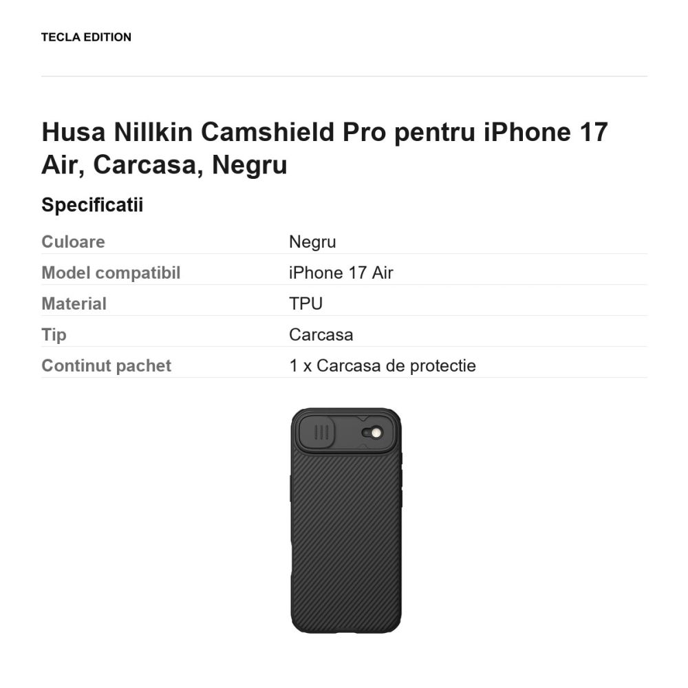 Husa Nillkin Camshield Pro pentru iPhone 17 Air, Carcasa, Negru [3]
