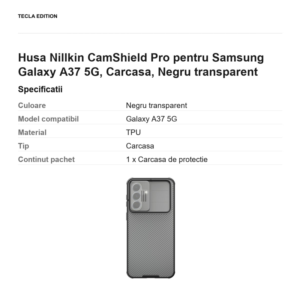 Husa Nillkin CamShield Pro pentru Samsung Galaxy A37 5G, Carcasa, Negru transparent [3]