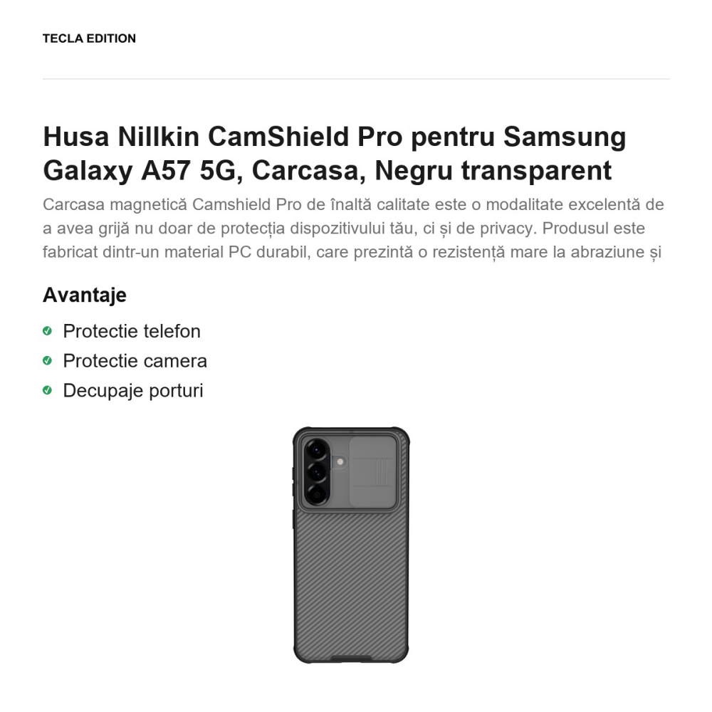 Husa Nillkin CamShield Pro pentru Samsung Galaxy A57 5G, Carcasa, Negru transparent [2]