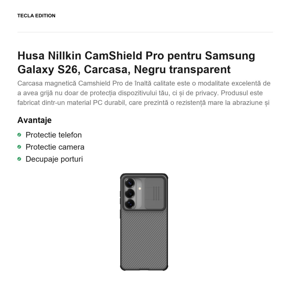 Husa Nillkin CamShield Pro pentru Samsung Galaxy S26, Carcasa, Negru transparent [2]