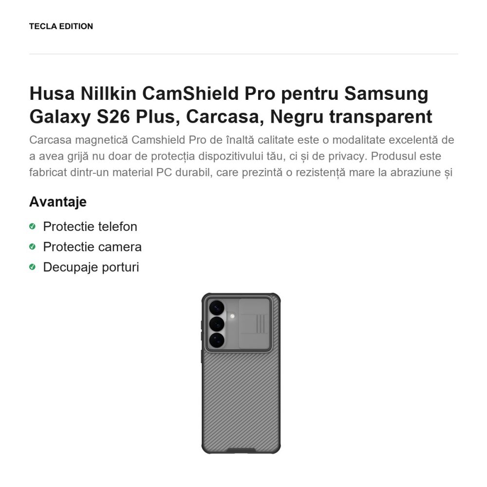 Husa Nillkin CamShield Pro pentru Samsung Galaxy S26 Plus, Carcasa, Negru transparent [2]