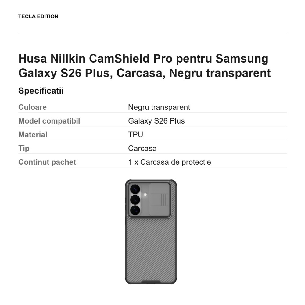 Husa Nillkin CamShield Pro pentru Samsung Galaxy S26 Plus, Carcasa, Negru transparent [3]