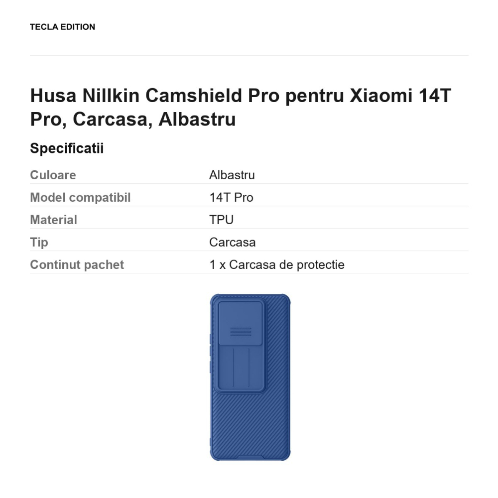 Husa Nillkin Camshield Pro pentru Xiaomi 14T Pro, Carcasa, Albastru [3]