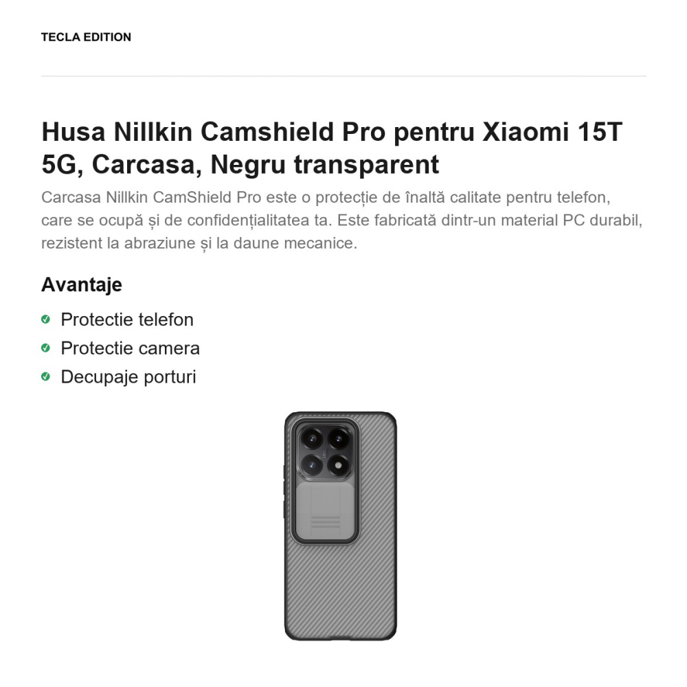 Husa Nillkin Camshield Pro pentru Xiaomi 15T 5G, Carcasa, Negru transparent [2]