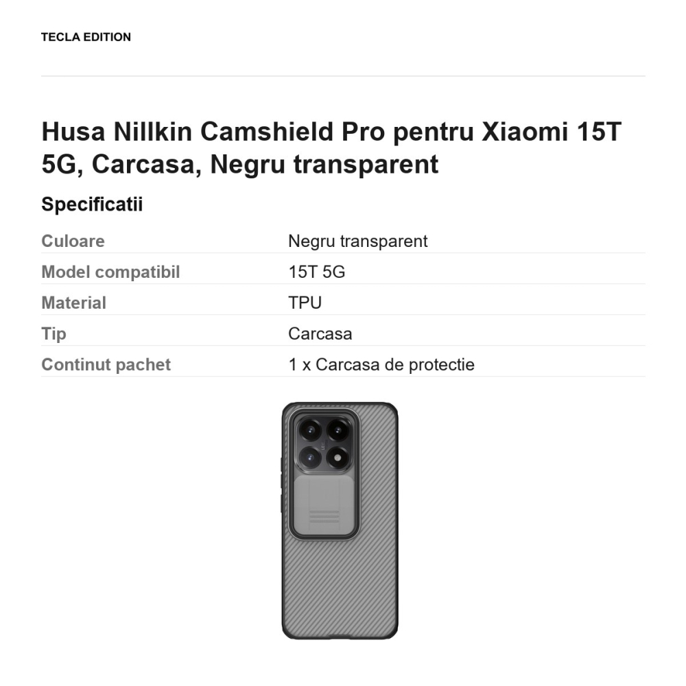 Husa Nillkin Camshield Pro pentru Xiaomi 15T 5G, Carcasa, Negru transparent [3]