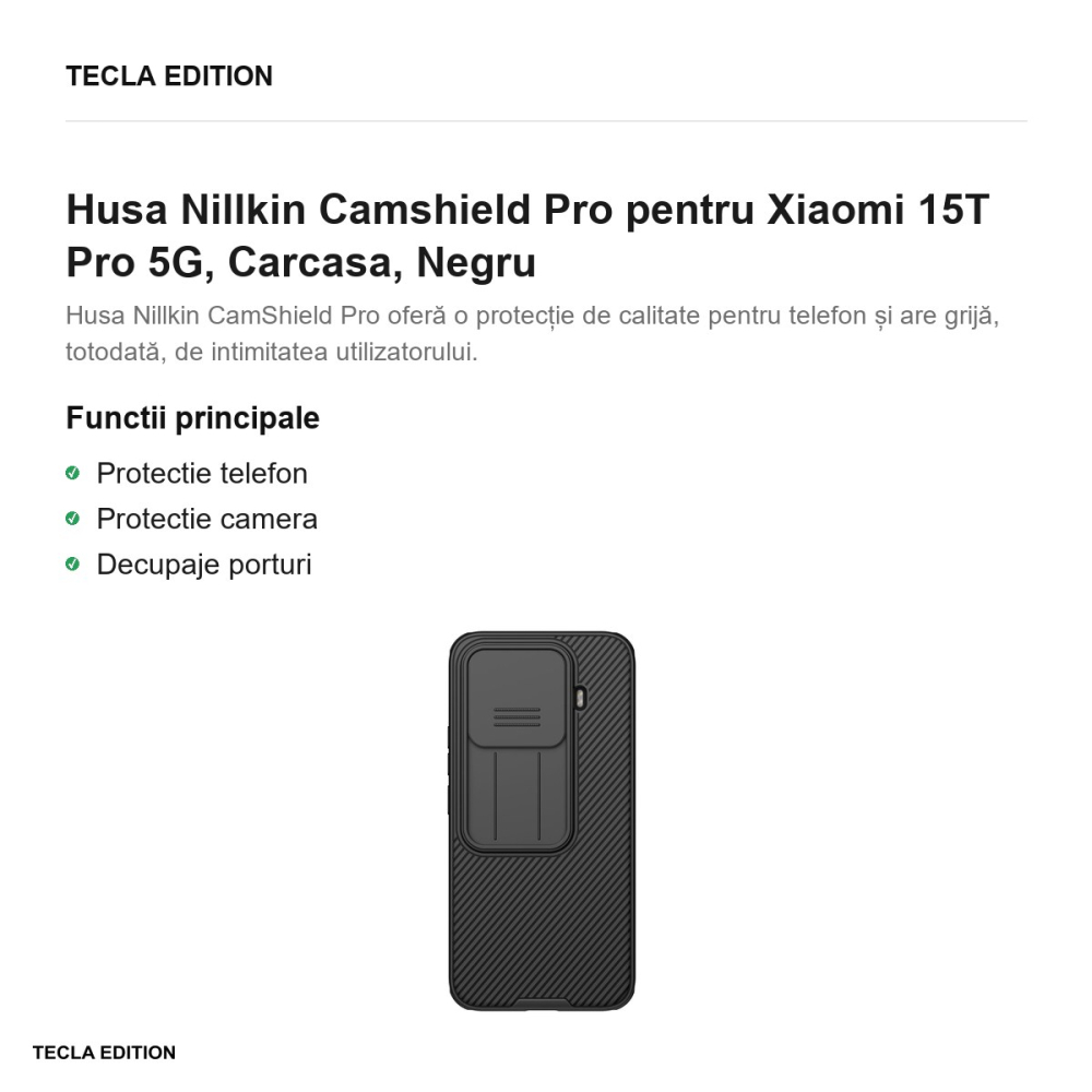 Husa Nillkin Camshield Pro pentru Xiaomi 15T Pro 5G, Carcasa, Negru [2]