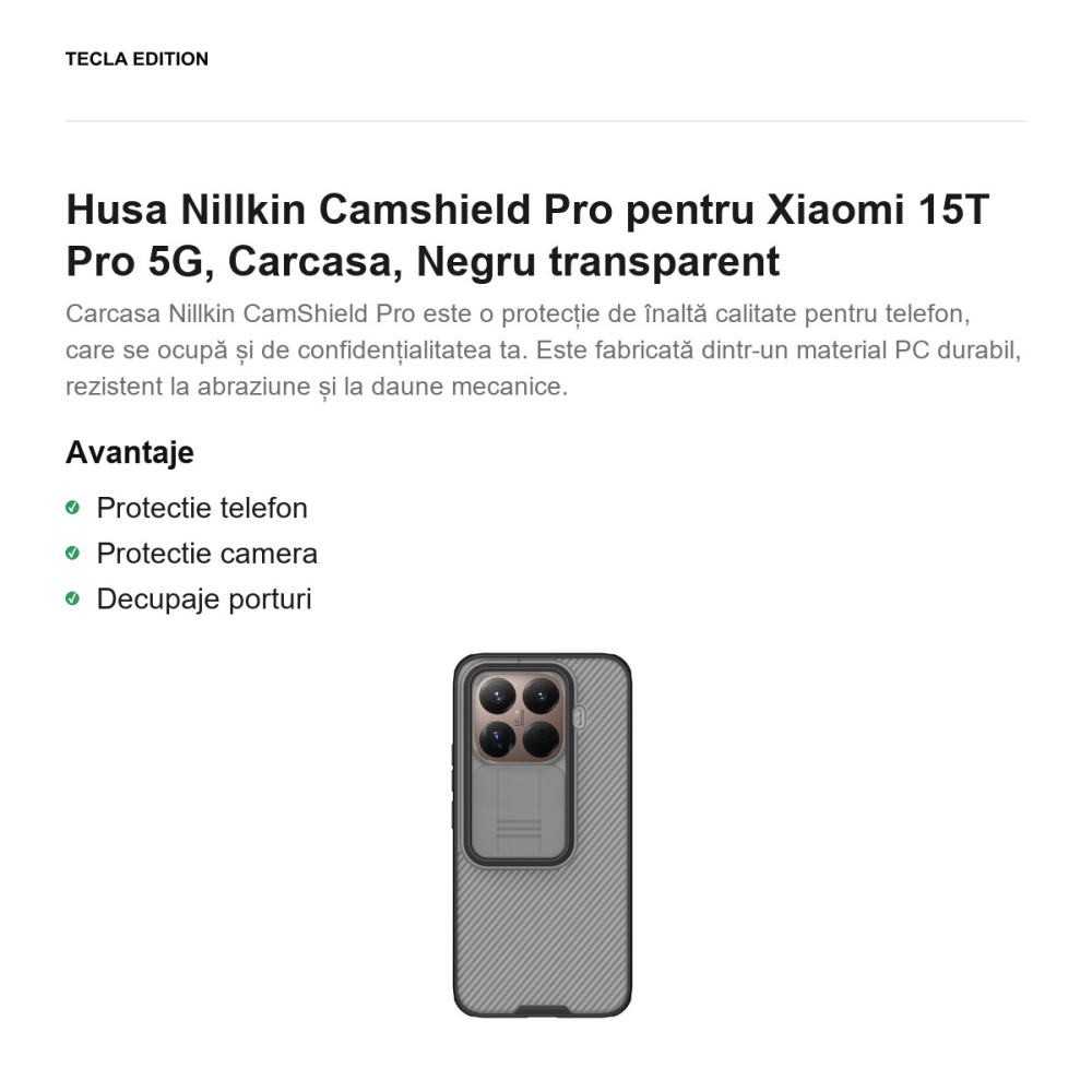Husa Nillkin Camshield Pro pentru Xiaomi 15T Pro 5G, Carcasa, Negru transparent [2]