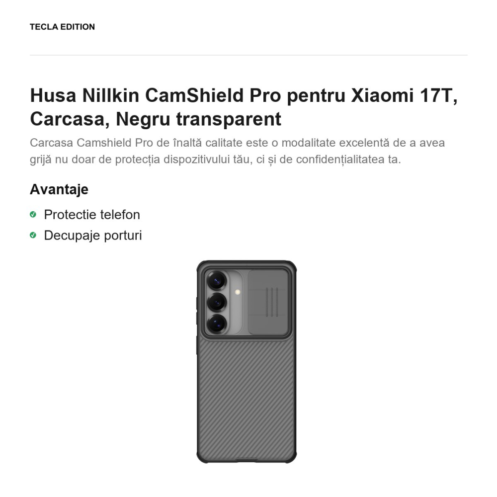Husa Nillkin CamShield Pro pentru Xiaomi 17T, Carcasa, Negru transparent [2]