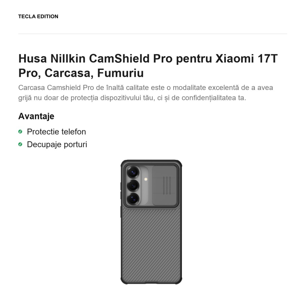 Husa Nillkin CamShield Pro pentru Xiaomi 17T Pro, Carcasa, Fumuriu [2]
