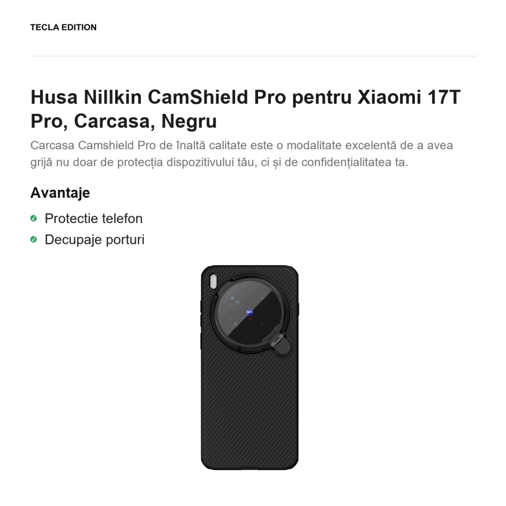 Husa Nillkin CamShield Pro pentru Xiaomi 17T Pro, Carcasa, Negru [2]