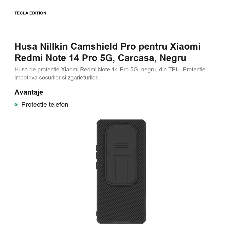 Husa Nillkin Camshield Pro pentru Xiaomi Redmi Note 14 Pro 5G, Carcasa, Negru [2]