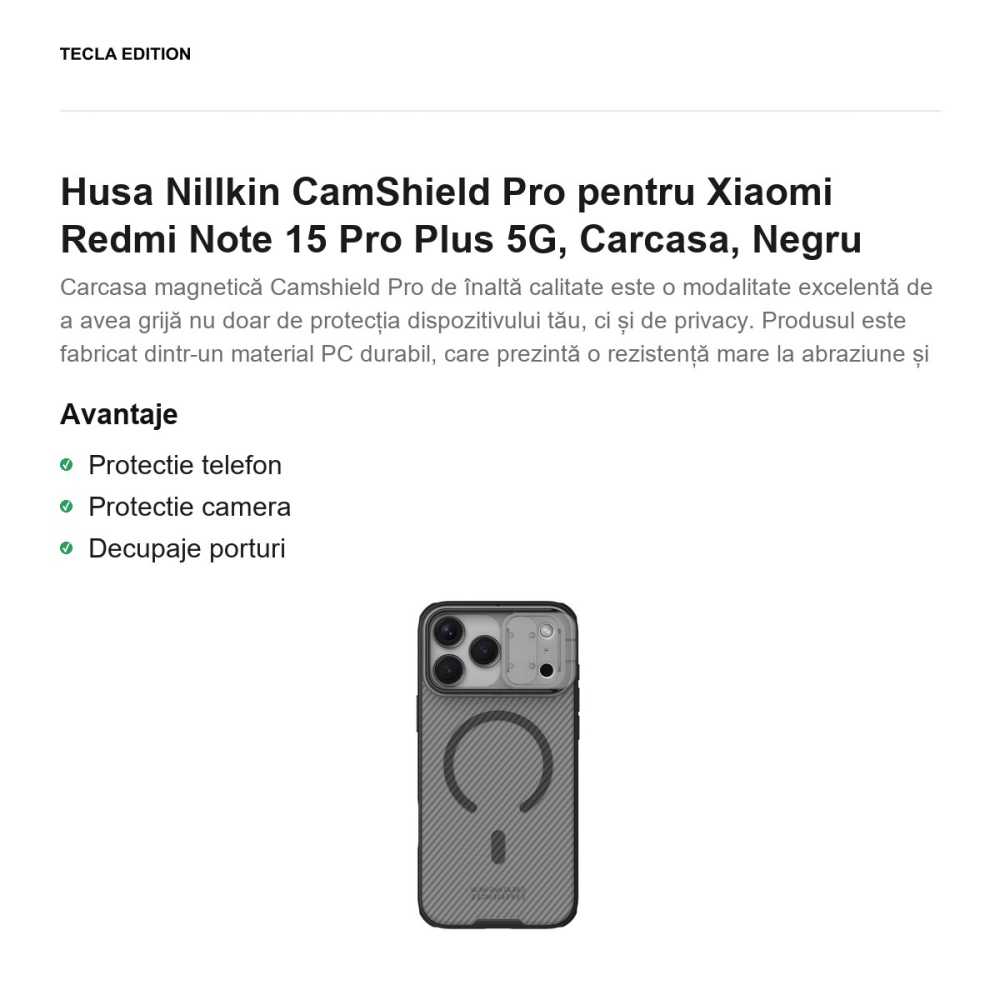 Husa Nillkin CamShield Pro pentru Xiaomi Redmi Note 15 Pro Plus 5G, Carcasa, Negru [2]