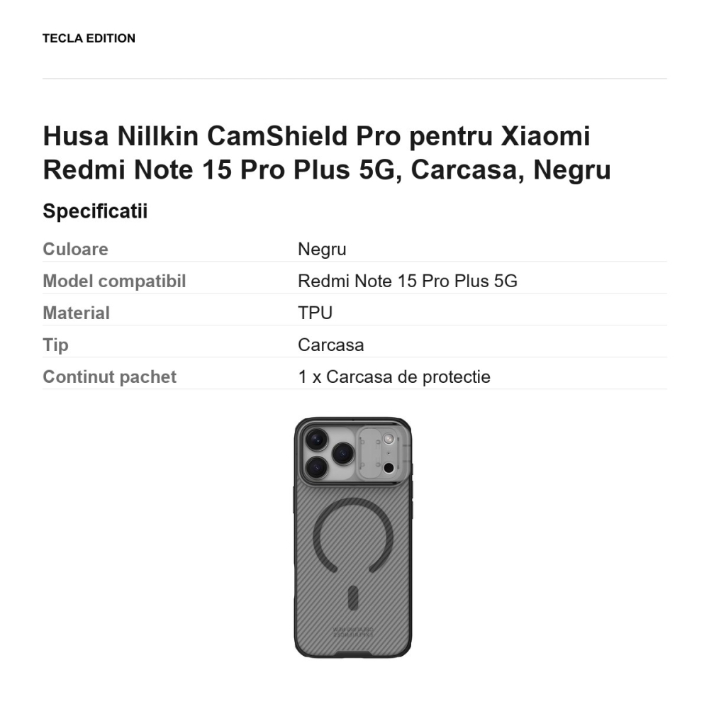 Husa Nillkin CamShield Pro pentru Xiaomi Redmi Note 15 Pro Plus 5G, Carcasa, Negru [3]