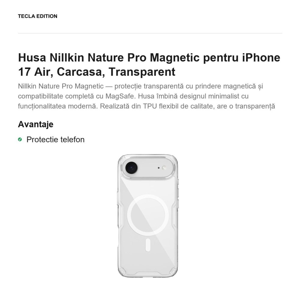 Husa Nillkin Nature Pro Magnetic pentru iPhone 17 Air, Carcasa, Transparent [2]
