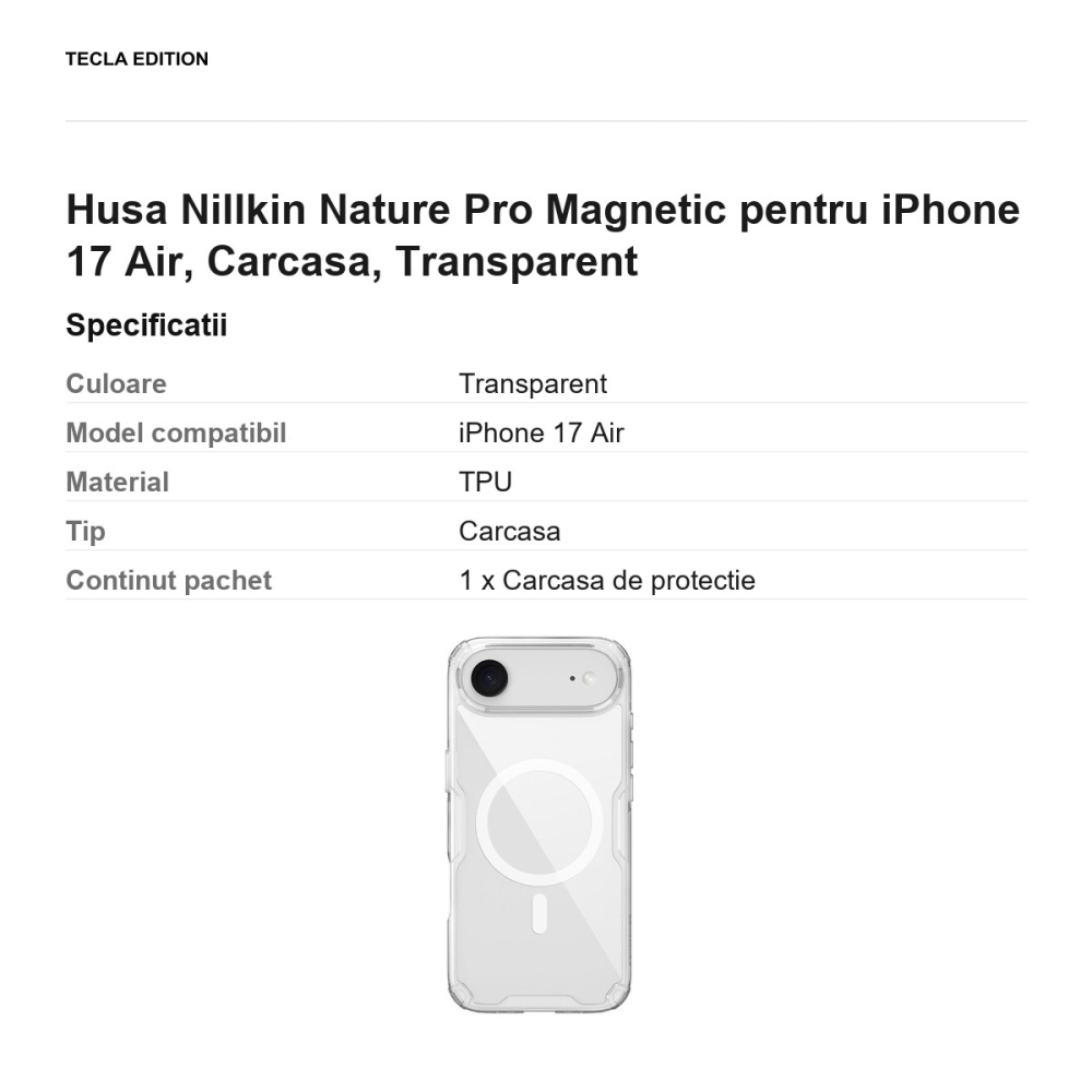 Husa Nillkin Nature Pro Magnetic pentru iPhone 17 Air, Carcasa, Transparent [3]