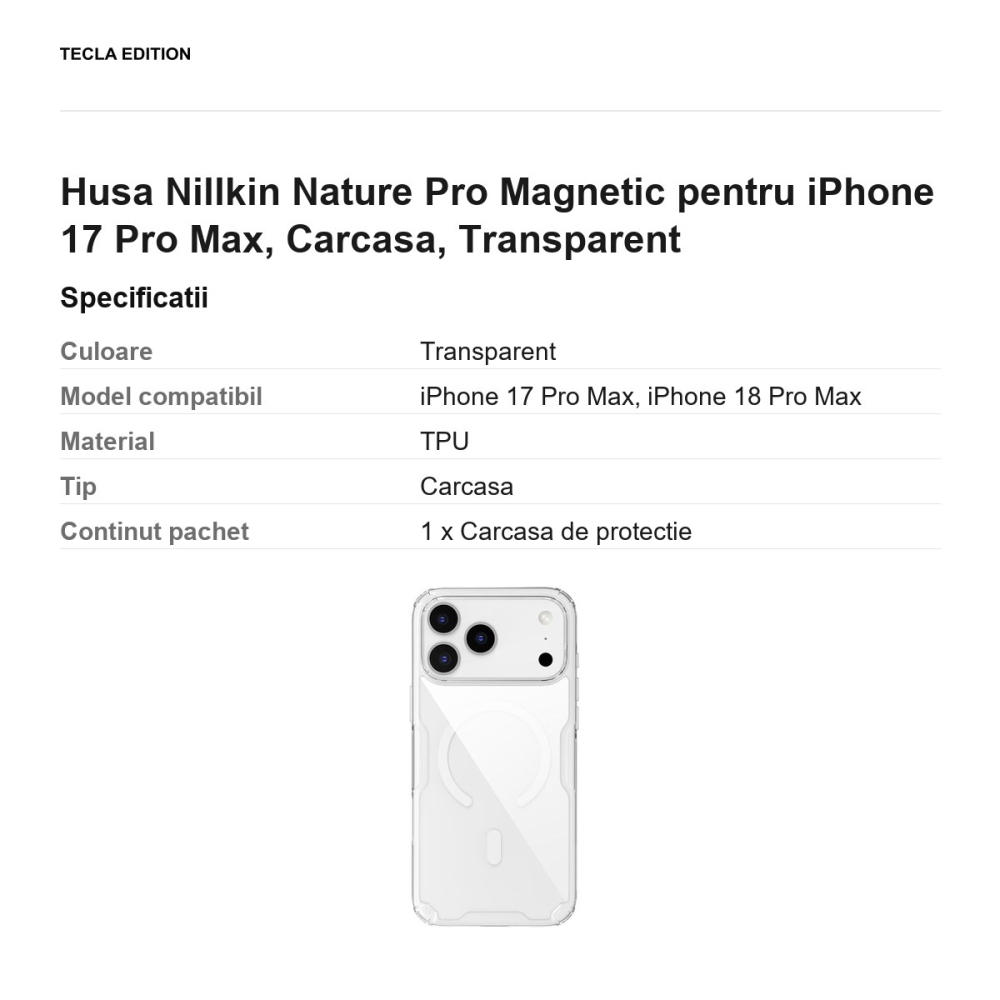 Husa Nillkin Nature Pro Magnetic pentru iPhone 17 Pro Max, Carcasa, Transparent [3]