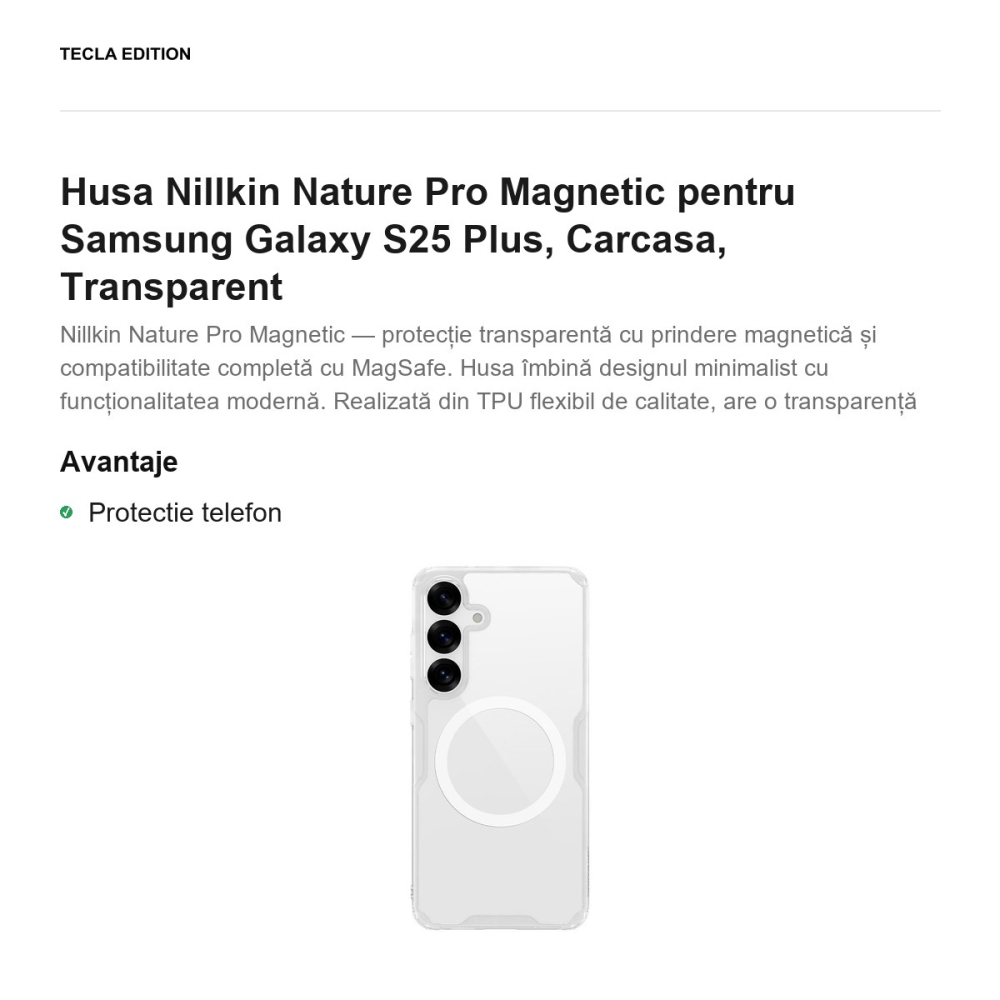 Husa Nillkin Nature Pro Magnetic pentru Samsung Galaxy S25 Plus, Carcasa, Transparent [2]