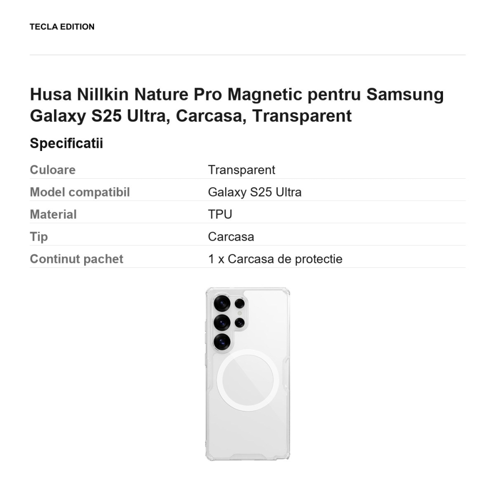 Husa Nillkin Nature Pro Magnetic pentru Samsung Galaxy S25 Ultra, Carcasa, Transparent [3]