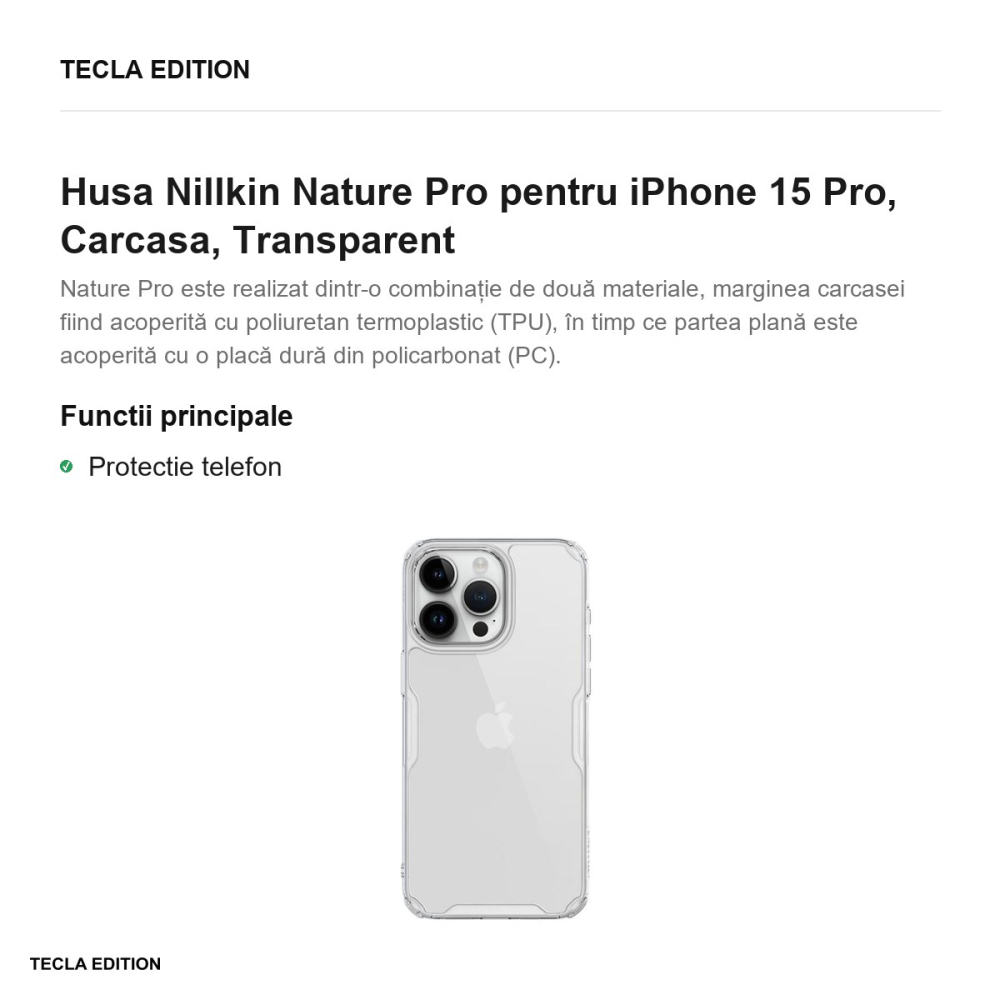 Husa Nillkin Nature Pro pentru iPhone 15 Pro, Carcasa, Transparent [2]