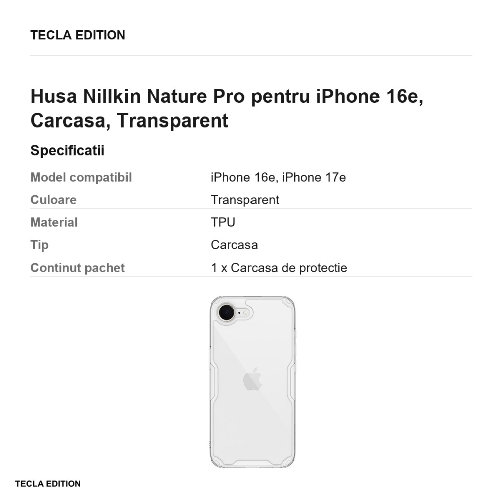 Husa Nillkin Nature Pro pentru iPhone 16e, Carcasa, Transparent [3]