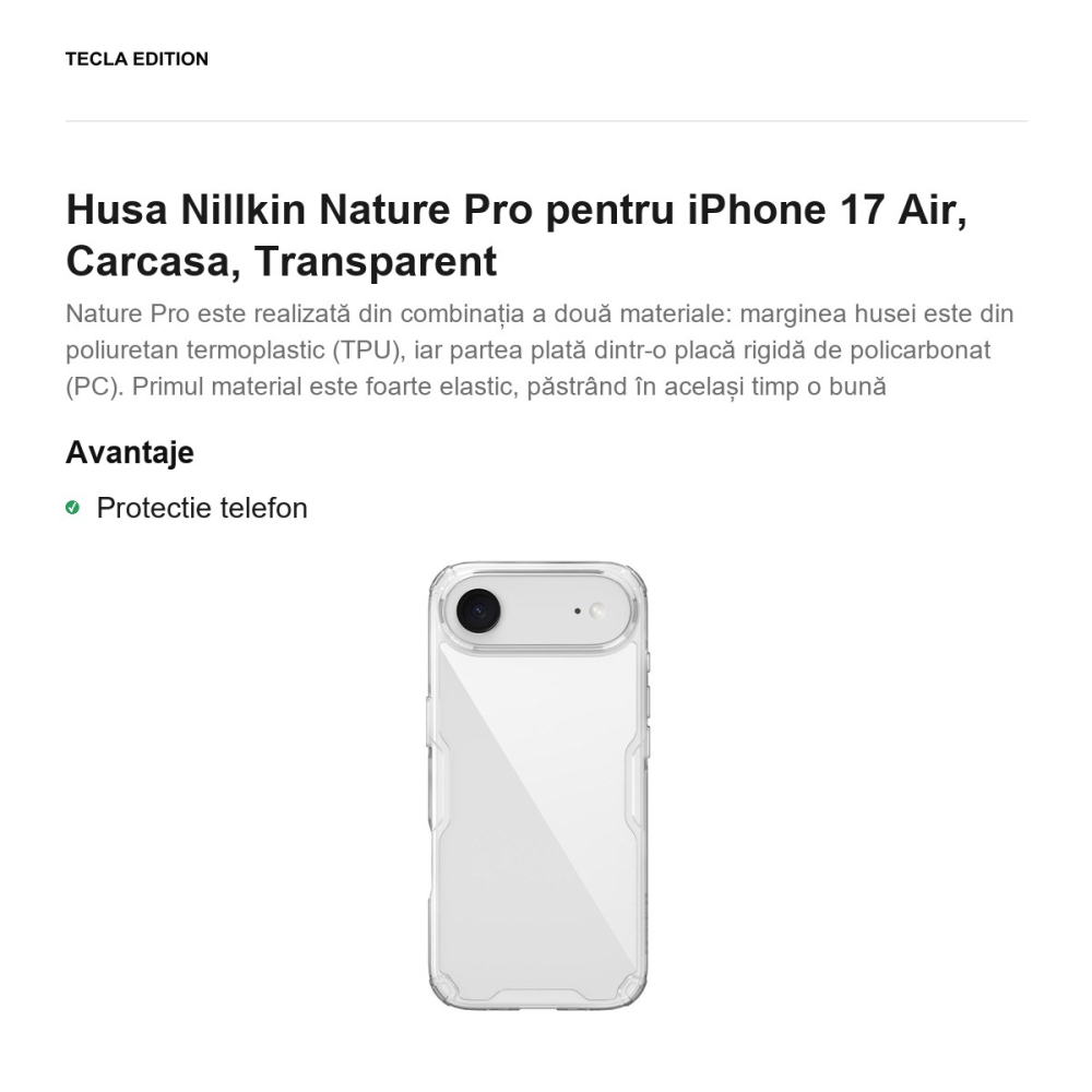 Husa Nillkin Nature Pro pentru iPhone 17 Air, Carcasa, Transparent [2]