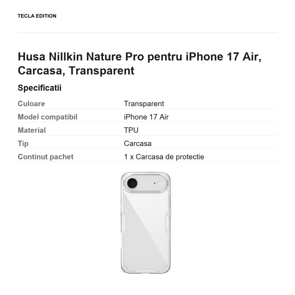 Husa Nillkin Nature Pro pentru iPhone 17 Air, Carcasa, Transparent [3]