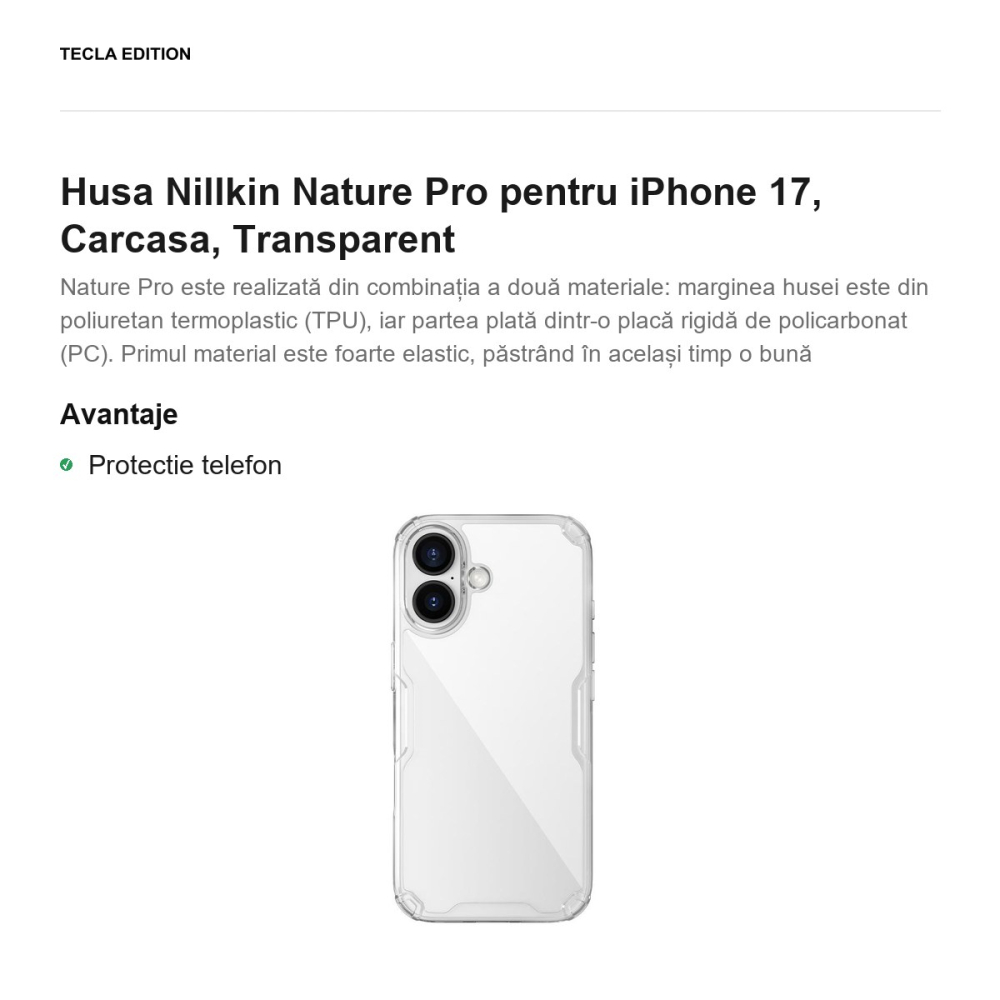 Husa Nillkin Nature Pro pentru iPhone 17, Carcasa, Transparent [2]