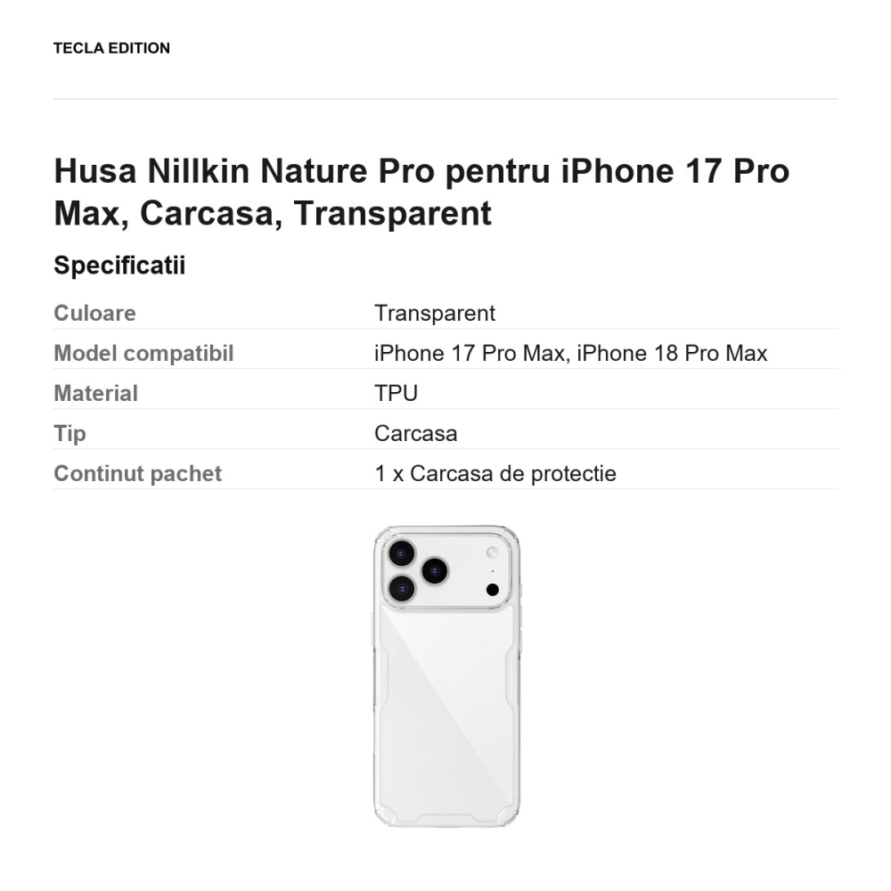 Husa Nillkin Nature Pro pentru iPhone 17 Pro Max, Carcasa, Transparent [3]