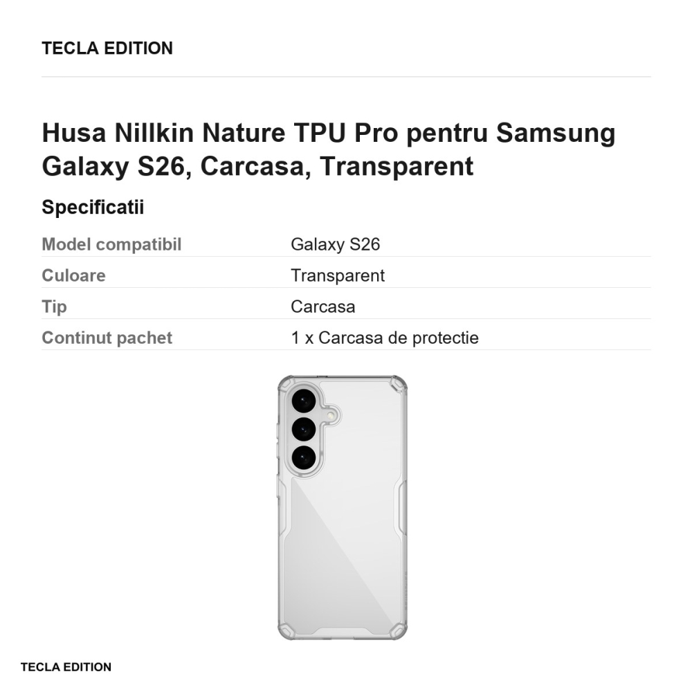 Husa Nillkin Nature TPU Pro pentru Samsung Galaxy S26, Carcasa, Transparent [3]