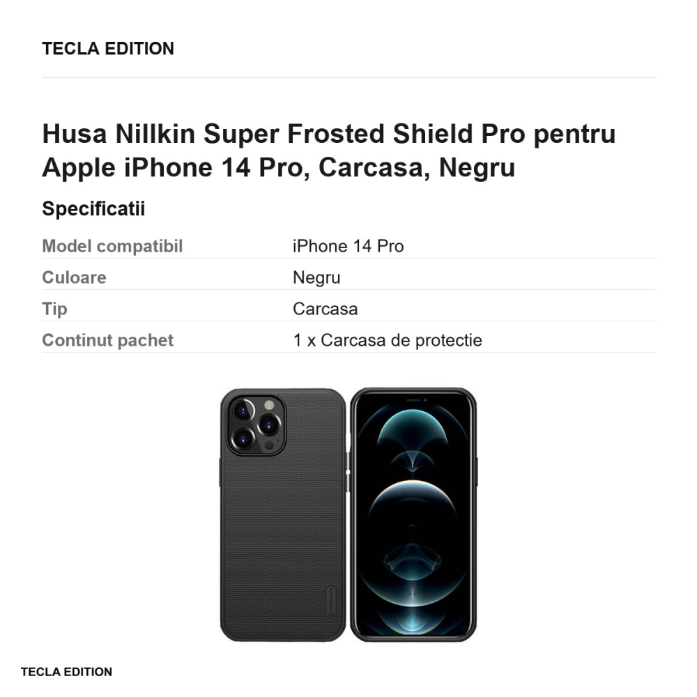 Husa Nillkin Super Frosted Shield Pro pentru Apple iPhone 14 Pro, Carcasa, Negru [3]