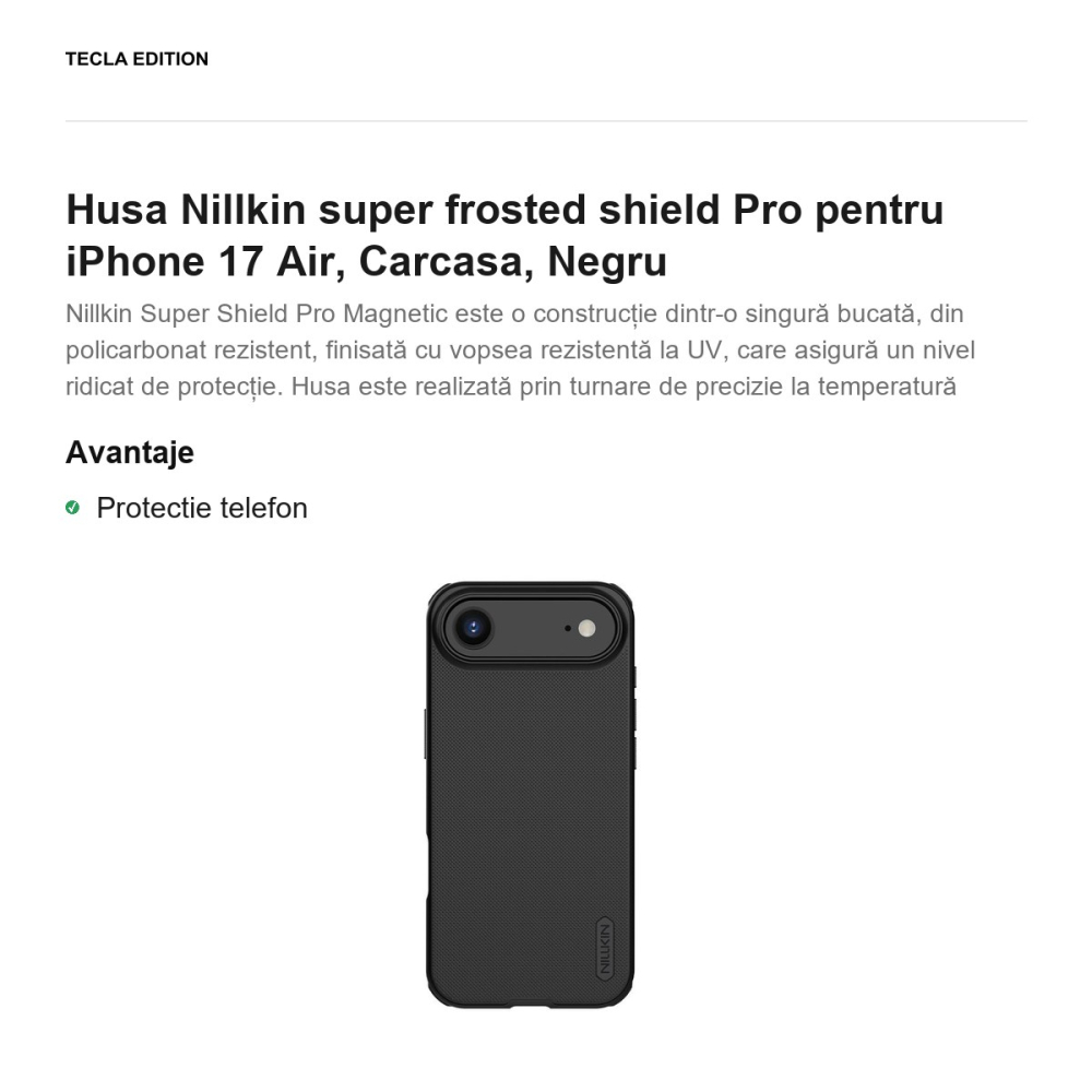 Husa Nillkin super frosted shield Pro pentru iPhone 17 Air, Carcasa, Negru [2]