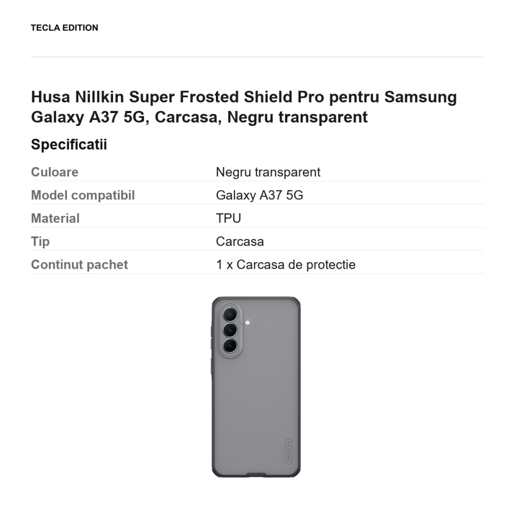 Husa Nillkin Super Frosted Shield Pro pentru Samsung Galaxy A37 5G, Carcasa, Negru transparent [3]