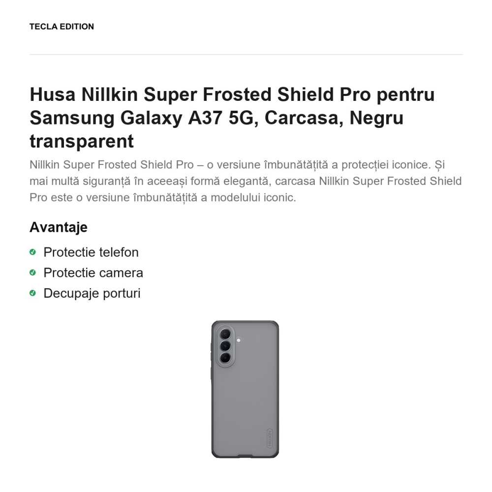 Husa Nillkin Super Frosted Shield Pro pentru Samsung Galaxy A37 5G, Carcasa, Negru transparent [2]